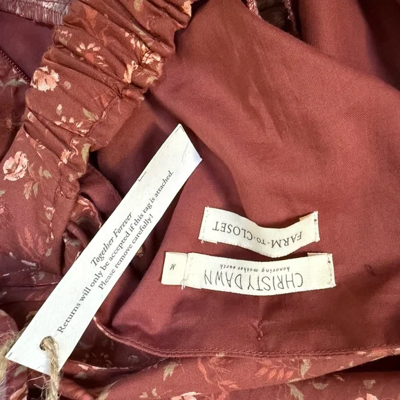 Christy Dawn The Adele Dress Oat Straw Red Cotton Floral Autumn Fall Dress NEW - Picture 5 of 5